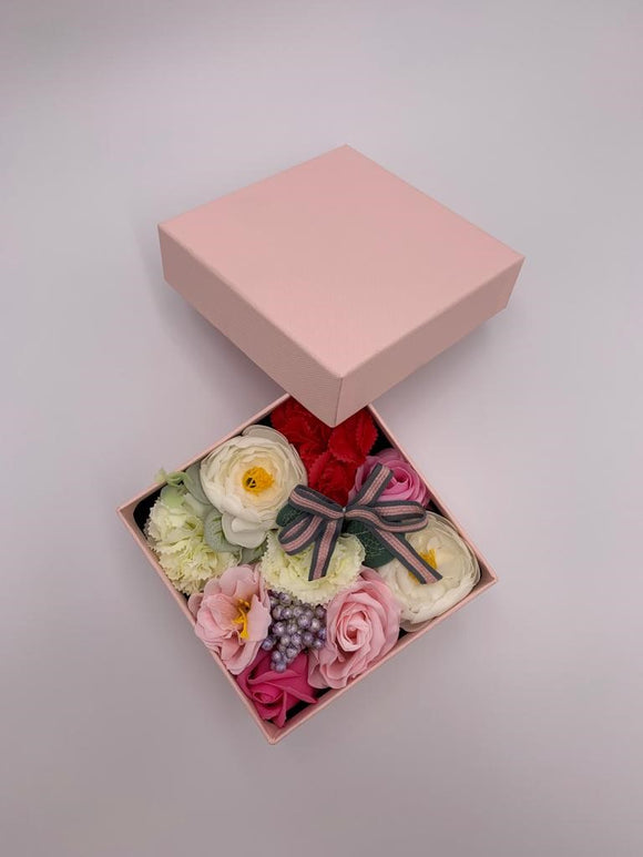 SALE - Pink, Red and Ivory Soap Flowers with Square Presentation Box