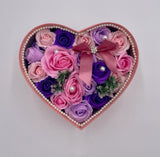 Pink Soap Flowers and Heart Shaped Presentation Box