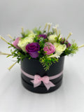 Pink, Purple and Ivory Roses Gift Hat Box