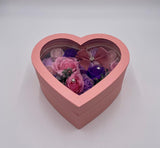 Pink Soap Flowers and Heart Shaped Presentation Box